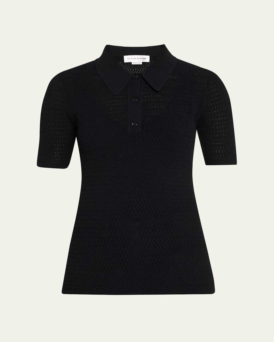 Pointelle Chevron Knit Polo Top